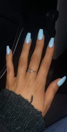 Summer Inspired Nails Simple, Simple Acrylic Nails Color, Pretty Nail Ideas Acrylic Blue, Powder Blue Acrylic Nails Coffin, Fake Nails Acrylics Ideas, Nail Ideas For Winter Formal, Gel Nail Designs Basic, Basic Blue Nail Designs, Nail Designs Basic Simple