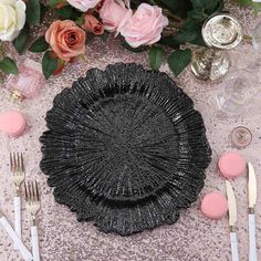 6 Pack | 13inch Black Round Reef Acrylic Plastic Charger Plates, Dinner Charger Plates Black Charger Plates, Acrylic Charger Plates, Apartment Finds, Black Charger, Wedding Table Settings, Diy Home Decor Easy, Acrylic Plastic, Black Plates, Reception Table