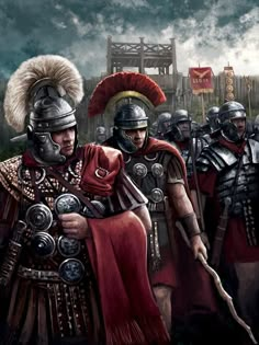 a group of roman soldiers standing next to each other