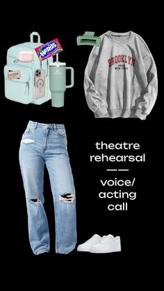 an image of a woman's clothing and accessories with text that reads theatre rehearsal voice / acting call