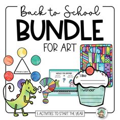 the back to school bundle for art includes an image of a dinosaur and a cupcake