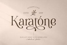 the logo for karagone is shown in black and white letters on a beige background