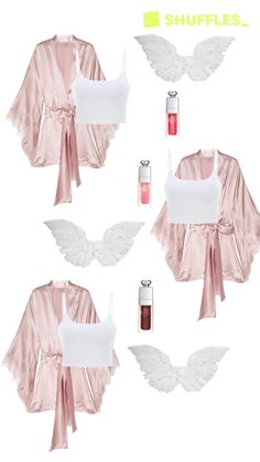 four different types of clothing with wings on them and one in the middle is wearing a bra