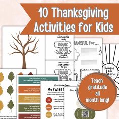 thanksgiving activities for kids with the text, 10 thanksgiving activities for kids teach all month long