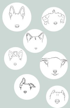 four different types of animal heads drawn on paper