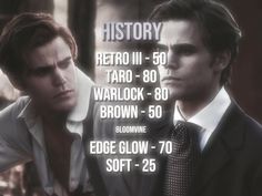 two men in suits and ties looking at each other with the words history behind them