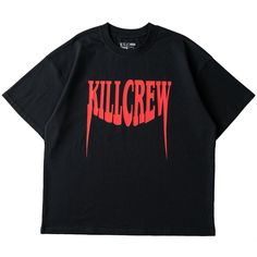 OVERSIZED "FANGS" T-SHIRT - BLACK / RED - Kill Crew Oversized Red Hip Hop Top, Oversized Black Band Merch Top, Oversized Black Band Merch Shirt, Edgy Red Cotton Tops, Red Edgy Cotton Tops, Red Cotton Edgy Tops, Edgy Red T-shirt With Screen Print, Oversized Punk Cotton Top, Oversized Cotton Punk Top