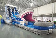 an inflatable boat with a shark on it