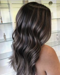 Dark Brown Hair With Cool Toned Highlights, Dark Brown Bayalage Hair Ash, Dark Hair Balayage Ashy, Dark Hair With Mushroom Highlights, Black And Ash Brown Hair, Smokey Highlights Dark Hair, Dark Hair With Dimension Balayage, Dark Brown Ashy Highlights