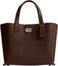 a brown handbag with a silver buckle on it's handle and an alligator skin pattern