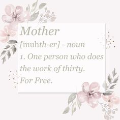 a mother poem with pink flowers on it