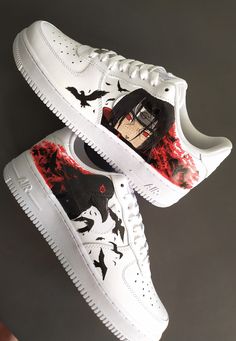 Itachi Shoes, Naruto Designs, Nike Air Force Custom, Pumpkin Patch Outfits, Air Force Custom, Naruto Itachi Uchiha, Shoe Art Designs