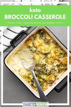 broccoli casserole with a spoon in it