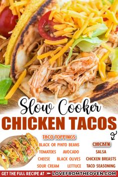 the flyer for slow cooker chicken tacos