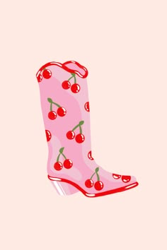 a pink boot with cherries on it