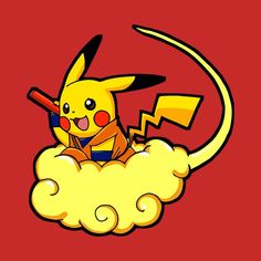 a pikachu sitting on top of a cloud