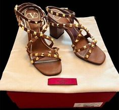 ad eBay - VALENTINO Brown Rock Studs leather Heel Sandals Mules Size 35 - Buy Now, click the link (eBay) Valentino Rock Studs, Leather Heels Sandals, Women Sandals, Studded Leather, Heel Sandals, Clothing Women, Brown Gold, Storage Bag, Leather Heels