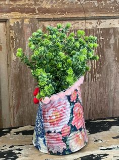 a potted plant sitting on top of a wooden table