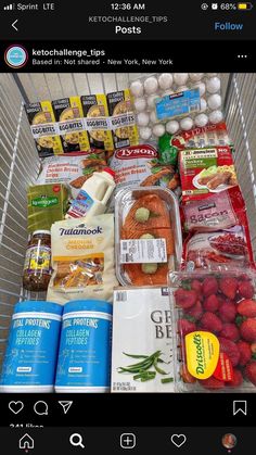 a shopping cart filled with lots of food