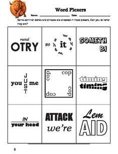 words and phrases worksheet for the word problem, with pictures on each page