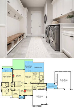 this is an image of a house plan with laundry room and washer in it