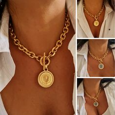 Chunky Gold Necklaces, Gold Link Necklace, Thick Chain Necklace, Lion Necklace, Lion Pendant, Large Necklace, Trendy Fashion Jewelry, Gold Statement Necklace, Medallion Necklace