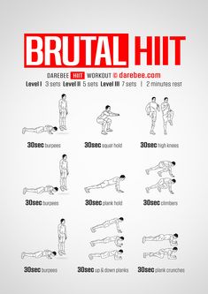 a poster with instructions to do the brutal hit workouts for men and women