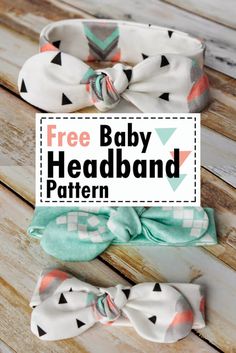 three baby headbands with the text free baby headband pattern on top and bottom