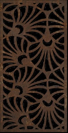 an intricate metal panel with flowers and leaves on the sides, in brown color is shown