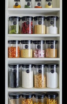 an organized pantry filled with lots of food