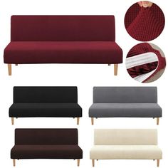 four different types of sofas with various colors