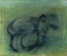 an oil painting of a cat laying down on the ground with its tail curled up