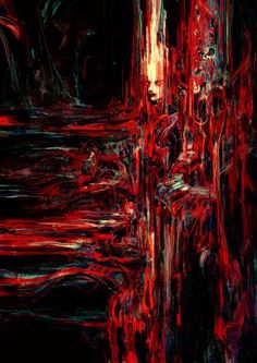 an abstract painting with red and black colors