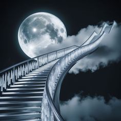 a spiral staircase going up to the moon