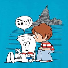 a cartoon image of a boy looking at a giant tooth with the capitol building in the background