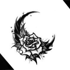 a black and white tattoo design with a rose on it