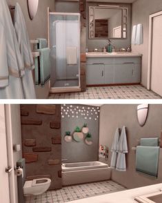 two pictures of the same bathroom in different rooms