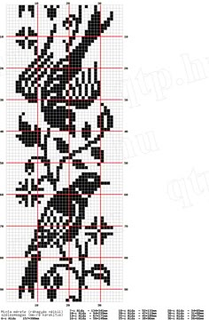 a cross stitch pattern with black and white flowers