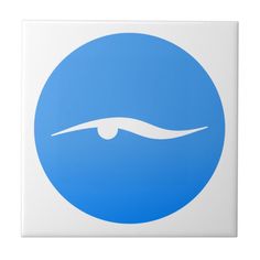 a blue and white tile with an image of a seagull