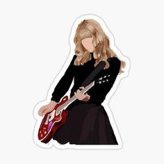 a woman with blonde hair playing an electric guitar sticker on a white background,