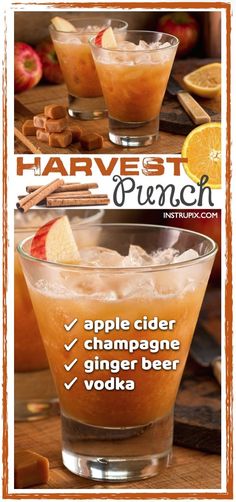 an advertisement for harvest punch with oranges and cinnamon