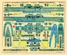 an old drawing shows the various parts of a boat and its engine, which are on display