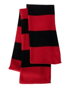 Rugby-Striped Knit Scarf - RED/ BLACK - ONE SIZE | Sportsman Rugby-Striped Knit Scarf in Red/Black | Acrylic Giveaways Ideas, Stripe Scarf, Promotional Giveaways, King Fashion, Striped Scarf, Blank Apparel, Winter Scarves, Hand Knit Scarf, Hot Picks