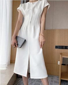 Mid Calf Dresses, White Bodycon, Slim Dress, Fashion White, Office Dresses, Slim Dresses, White Party, Dress Zipper, White Short