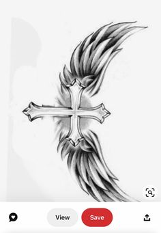 an image of a cross with wings drawn on it's back and the words, view save below