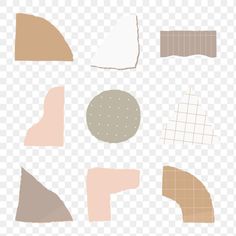 different shapes and sizes of paper on a transparent background, including the shape of an object