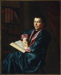 a painting of a man sitting in front of a bookcase holding an open book