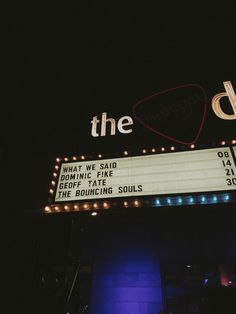 a marquee sign with lights on it that says the do over at night