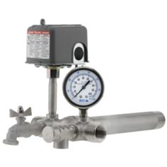 an image of a pressure gauge on the side of a pipe with nozzles