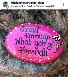 a painted rock with the words grow through what you go through on it, sitting on some rocks